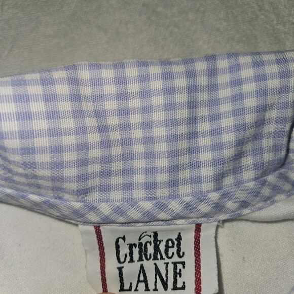 Womens Gingham XL White Blue Cottagecore Blouse Embroidered Butterflies Floral - Picture 7 of 10